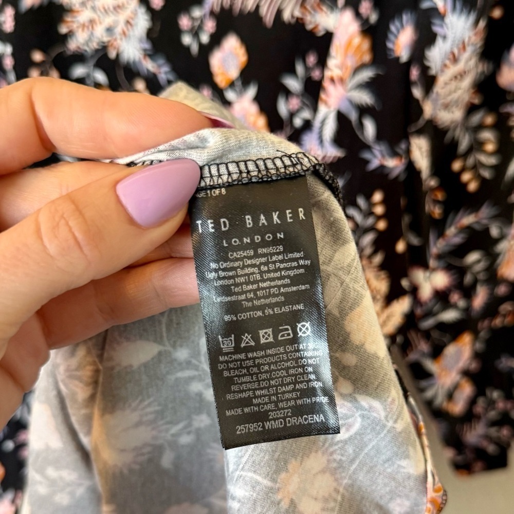 Ted Baker Dracena Square Neck Black Floral Printed Mini Dress- Size 2 (US 6) - Picture 7 of 10